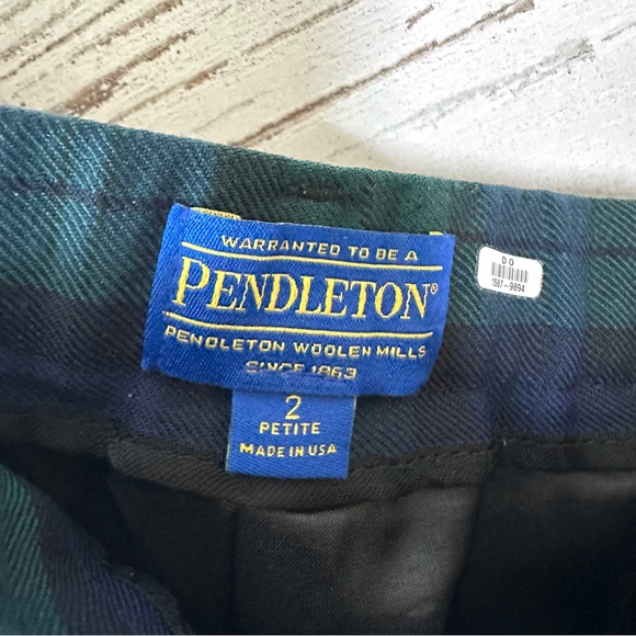 PENDLETON Blackwatch Plaid 100% Virgin Wool High Rise Straight Leg Pants 2P - Picture 8 of 11